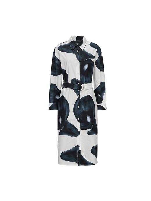 【漪涟】品牌定染马蹄莲印花衬衣连衣裙 商品图4