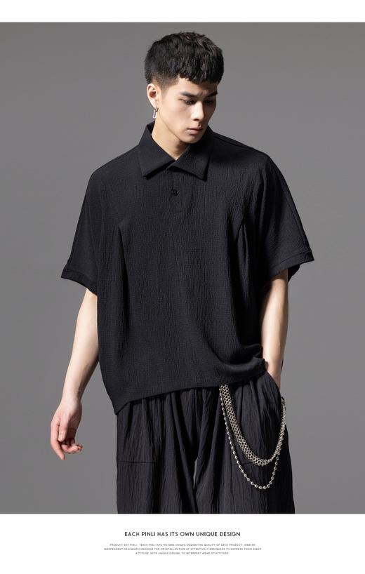 PINLI品立夏季新款暗纹短袖休闲衬衫男士潮牌宽松连肩袖衬衣B242113050 商品图6