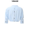 VIMAGE纬漫纪夏季新款时尚短款露脐蓝色衬衫V2109714 商品缩略图6
