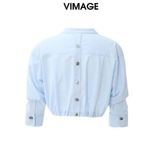 VIMAGE纬漫纪夏季新款时尚短款露脐蓝色衬衫V2109714 商品图6