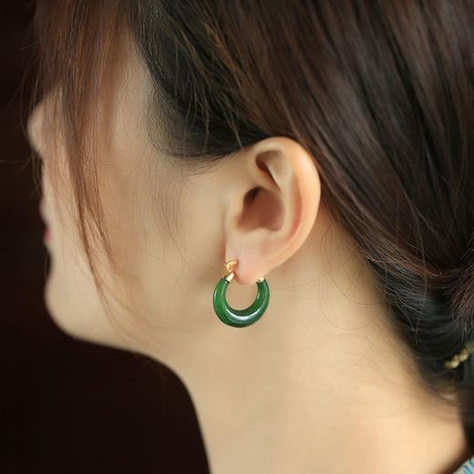 TZW-小银匠S925纯银耳环女中国风宫廷碧玉耳圈耳扣高级感故宫耳饰耳坠 商品图1