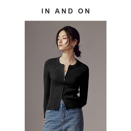 IN AND ON 纸片人 修身显瘦 双开拉链针织衫 53206 商品图4