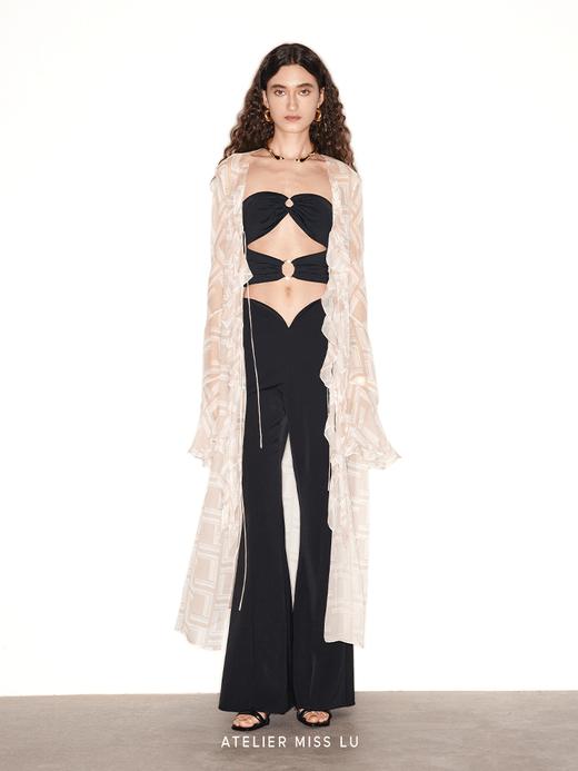 【粉雾迷宫】品牌定染字母印花桑蚕丝荷叶边飘逸长衫 商品图0