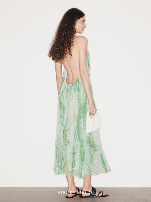 【远山淡影】品牌定染印花桑蚕丝露背挂脖连衣裙 商品图2