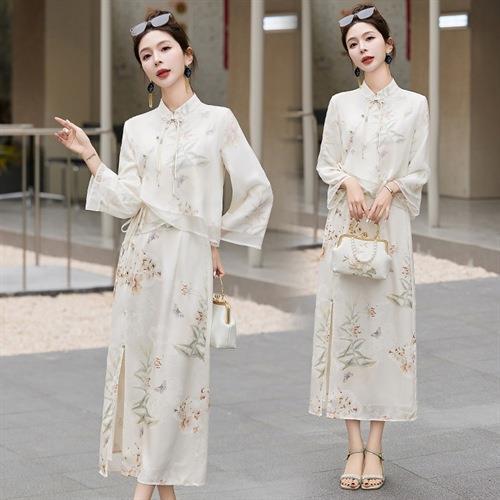 【预订·最迟6天发货】新中式国风连衣裙女装2023年春夏新款温柔复古减龄改良旗袍套装裙 商品图2