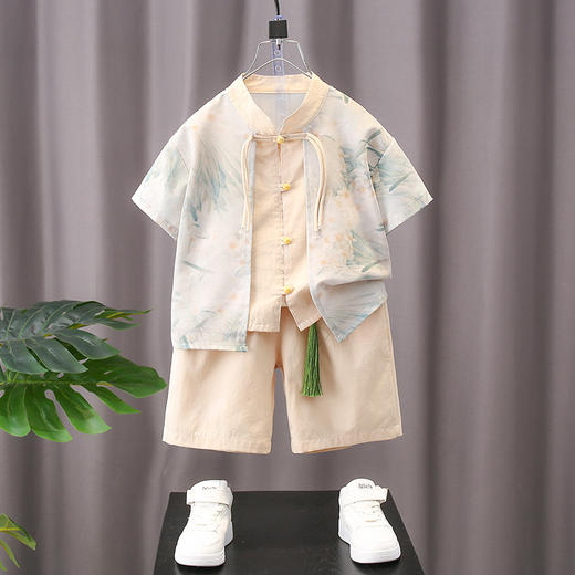 【6款！国风新中式套装】汉服男童古风帅气短袖套装夏款书童表演服儿童唐宋装夏天薄款国风 商品图7