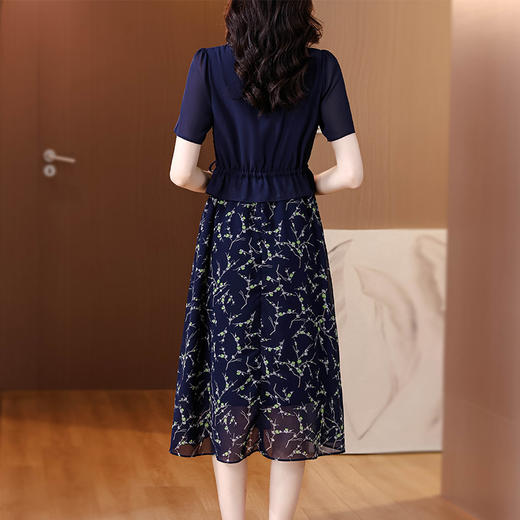 AHM-6502法式假两件藏蓝色夏季新款时尚气质减龄显瘦中长裙 商品图2