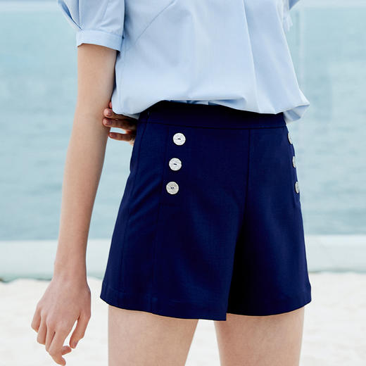 欧芮儿夏装2019新款女装藏青色a字短裤女高腰休闲裤阔腿女裤子 商品图1