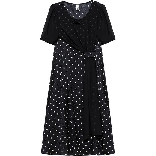QYM-NF837时尚波点雪纺连衣裙拼结时尚假两件短袖裙夏季新款中长裙 商品图4