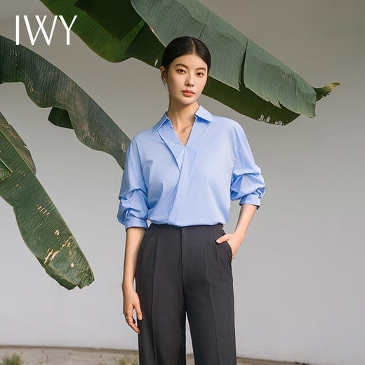 IWY/蓝色长袖衬衫女夏季新款通勤防晒正装衬衣休闲百搭白领上衣B14230 商品图0