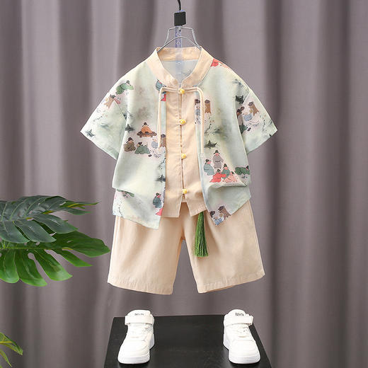 【6款！国风新中式套装】汉服男童古风帅气短袖套装夏款书童表演服儿童唐宋装夏天薄款国风 商品图8