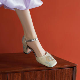 【预售5天】高跟方头旗袍绣花鞋，玛丽珍复古国风凉鞋SLK&Y553