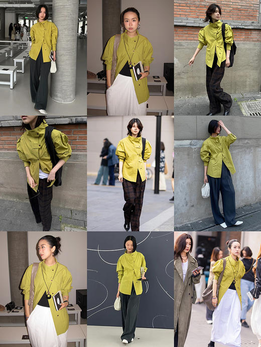 HIDEMI 质感小立领风衣型微褶皱水洗棉衬衫上衣 商品图1