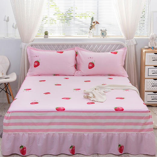 家居-床裙式床罩全棉荷叶边保护防尘防滑式床单 商品图3