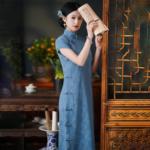 古法一片式开襟民国风老上海旗袍素雅日常可穿BJS8134 商品图3