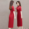 LRX-JDN8925-Y结婚礼服裙红色连衣裙2024年新款夏季短袖裙复古旗袍裙长款包臀裙 商品缩略图2
