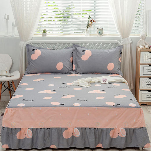 家居-床裙式床罩全棉荷叶边保护防尘防滑式床单 商品图0