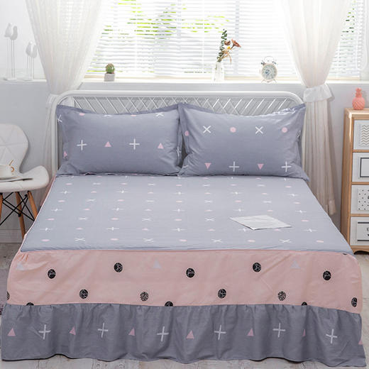家居-床裙式床罩全棉荷叶边保护防尘防滑式床单 商品图2