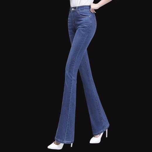 TZF-高档高腰弹力蓝色微喇牛仔裤女士春季新款显瘦宽松修身大码喇叭裤 商品图0