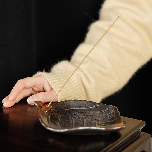 叶子香台创意陶瓷树叶香插线香香座熏香道具香托烛台配件 商品图5