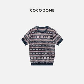 COCO ZONE高级感撞色圆领短袖针织衫休闲上衣CC1B0778