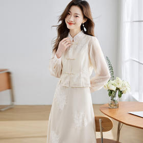 新中式国风套装裙，刺绣衬衫薄半身裙两件套CC-QL-7745