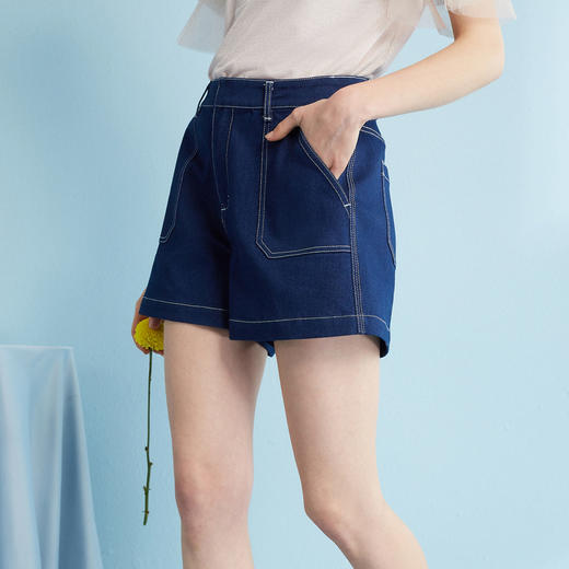 欧芮儿 2018夏装新款韩版显瘦直筒高腰阔腿热裤女牛仔短裤女夏 商品图0