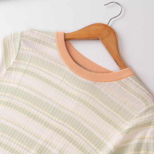 欧芮儿夏装新款短袖条纹毛针织衫女T恤百搭上衣 商品图8