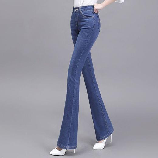 TZF-高档高腰弹力蓝色微喇牛仔裤女士春季新款显瘦宽松修身大码喇叭裤 商品图1