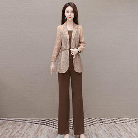 TZW-时尚套装女2024年新款西装外套内搭吊带小衫+直筒长裤三件套