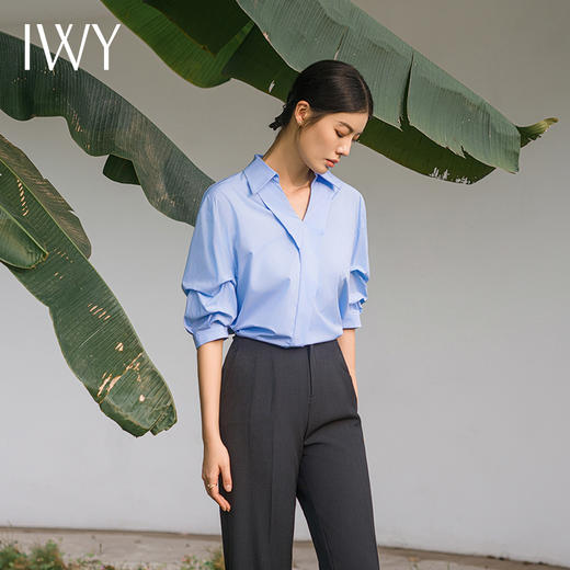 IWY/蓝色长袖衬衫女夏季新款通勤防晒正装衬衣休闲百搭白领上衣B14230 商品图2