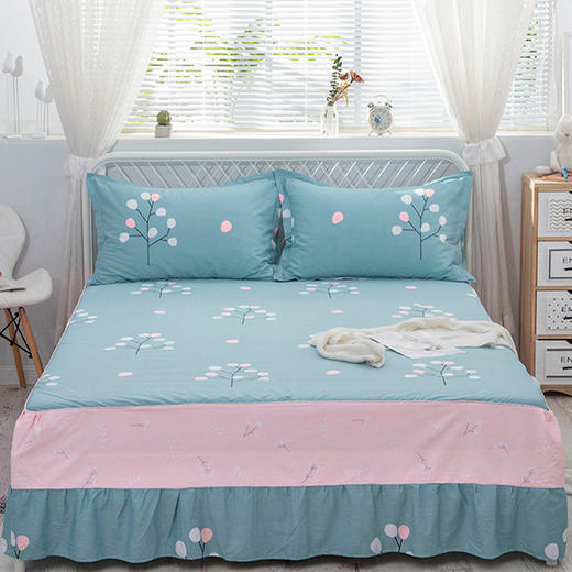 家居-床裙式床罩全棉荷叶边保护防尘防滑式床单 商品图5
