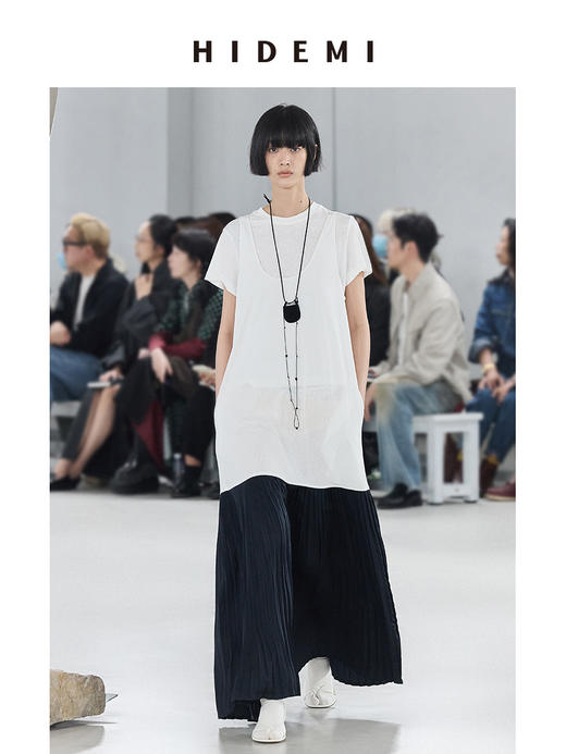 HIDEMI 极简拼接百褶圆领背心连衣裙 商品图3