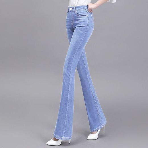 TZF-高档高腰弹力蓝色微喇牛仔裤女士春季新款显瘦宽松修身大码喇叭裤 商品图2