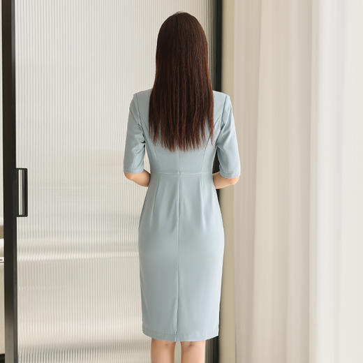 蓝色连衣裙夏五分袖OL面试职业装女韩版收腰显瘦珠宝店销售工作服 商品图4