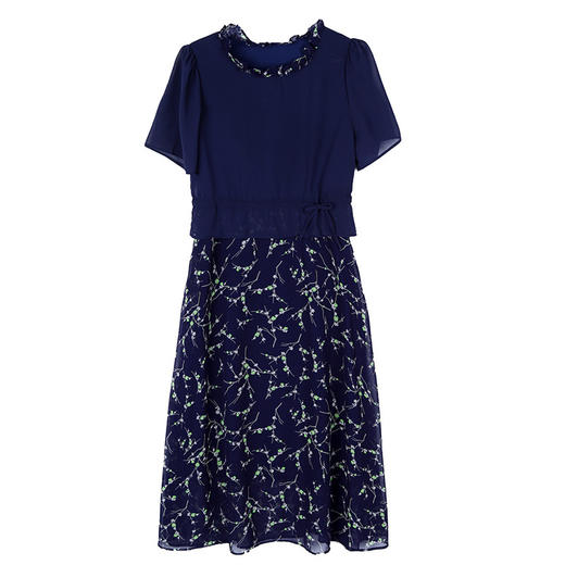 AHM-6502法式假两件藏蓝色夏季新款时尚气质减龄显瘦中长裙 商品图4