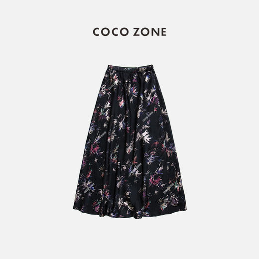COCO ZONE2024春季时尚黑色提花半身裙褶皱垂感裙子CC1A0499 商品图0