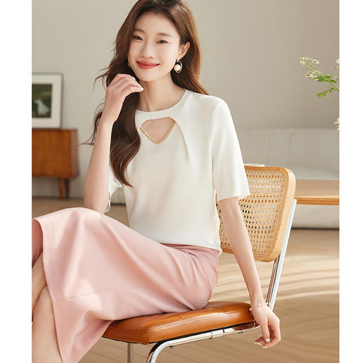 小众设计感，冰丝短袖薄针织弹力上衣CC-ML-3302 商品图1