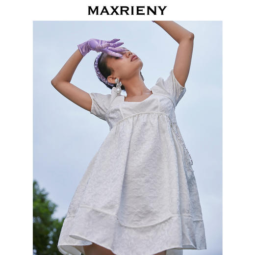 MAXRIENY蝴蝶仙子连衣裙夏白色方领娃娃短裙显瘦(货号:MC87DR323) 商品图1