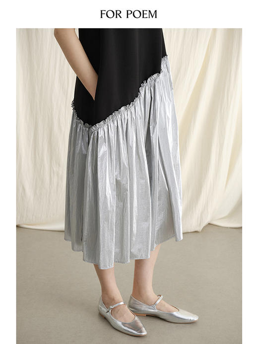 ForPoem 现货 24/SS原创设计不规则拼接金属质感无袖连衣裙 商品图4