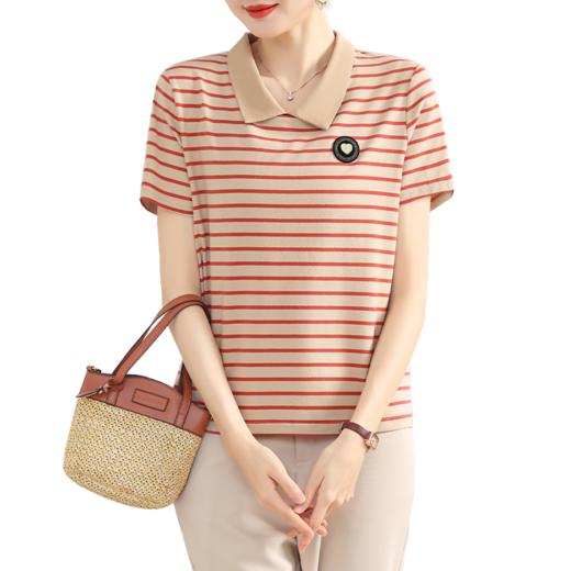 SP-5205条纹衬衫新款女夏装短袖T恤中老年运动上衣女夏季上衣服 商品图4