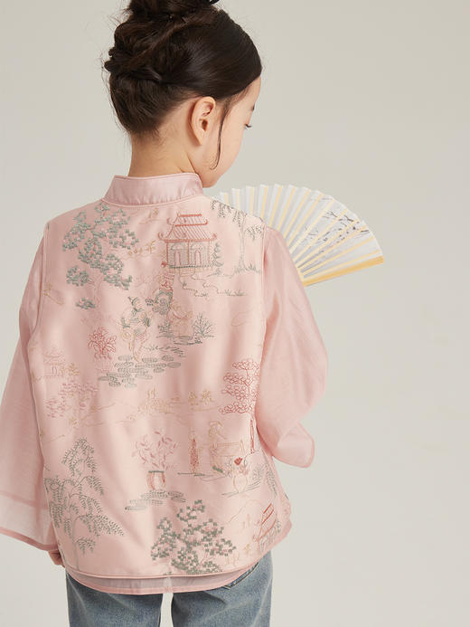 【国风洋气古典风两件套】2024春季新款儿童洋气衬衫国风马甲女童新中式刺绣马甲外套两件套 商品图3