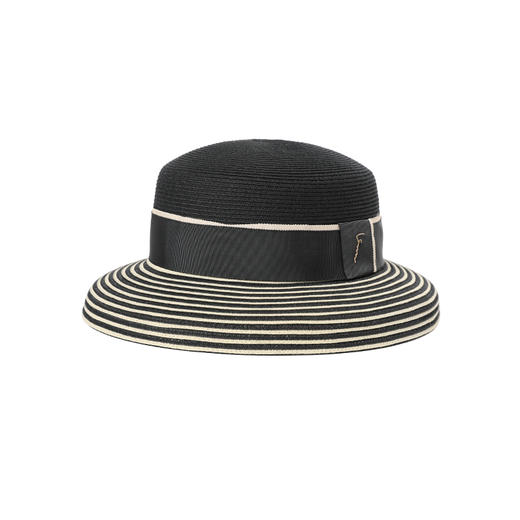 11232104001 帽仕汇JEFFSUN赫本风草帽女夏天优雅条纹太阳帽出游拍照遮阳帽  商品图0