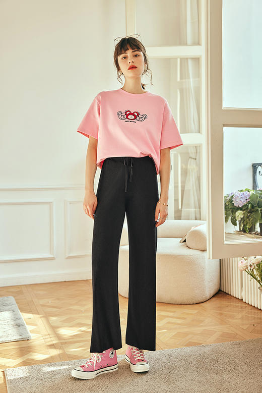 OLrain欧芮儿法式冰丝休闲裤女春季2023年新款直筒阔腿薄款针织裤 商品图12