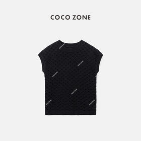 COCO ZONE2024夏季纯色镂空透气波浪边无袖针织衫上衣CC1A0488