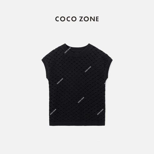 COCO ZONE2024夏季纯色镂空透气波浪边无袖针织衫上衣CC1A0488 商品图0