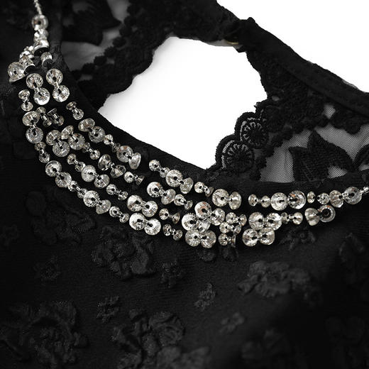 法式复古优雅，重工钉珠提花收腰显瘦短袖连衣裙WLZD-2413213 商品图2