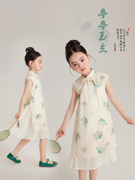 【新中式刺绣旗袍】 2024夏季新款儿童旗袍布丁哈鲁新中式女童旗袍女宝宝复古风连衣裙 商品图0