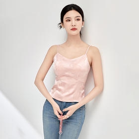 气质轻奢，浮雕泡泡缎拼针织打底吊带WLZD-2413101