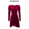 MAXRIENY红色礼服丝绒连衣裙冬款V领复古短裙子(货号:MC83DR762) 商品缩略图4